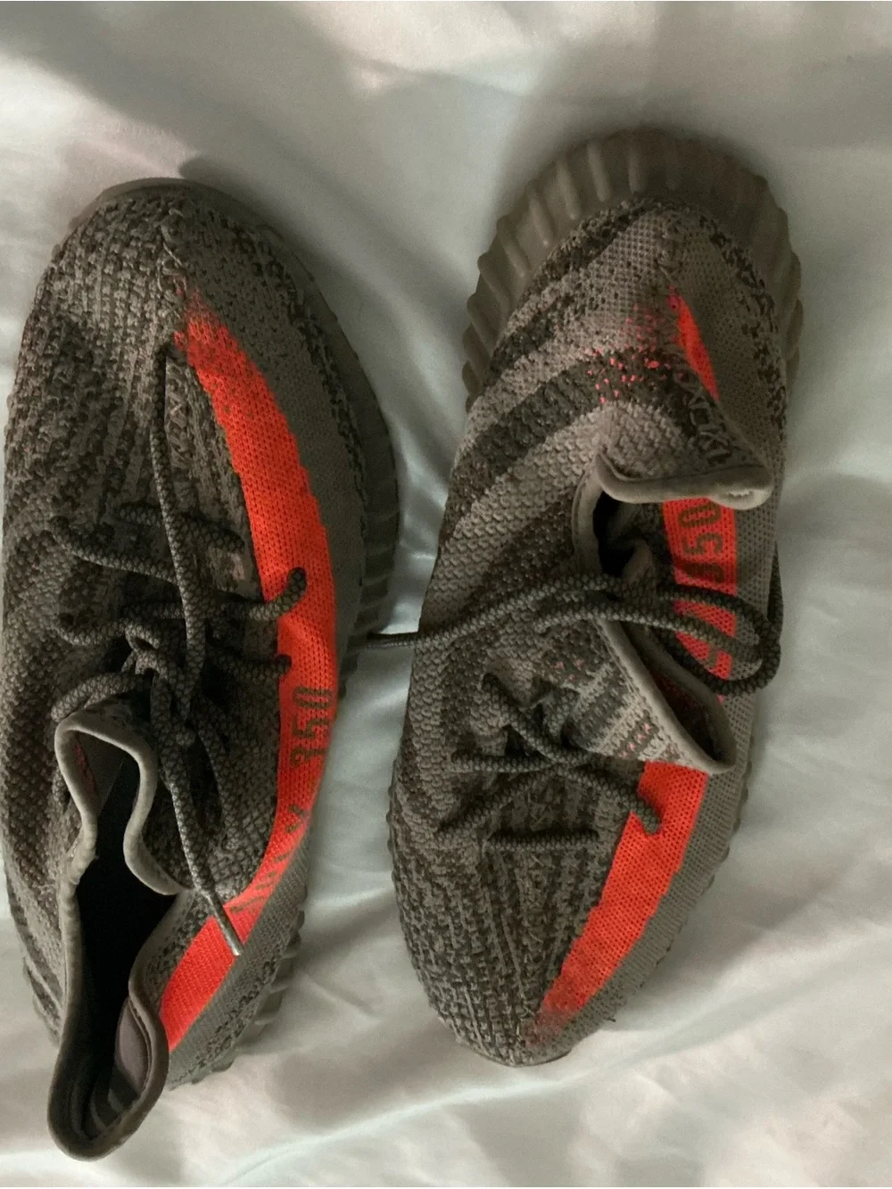 Men's Adidas Yeezy 350 gray Knit Sneakers with Bright Orange Stripe